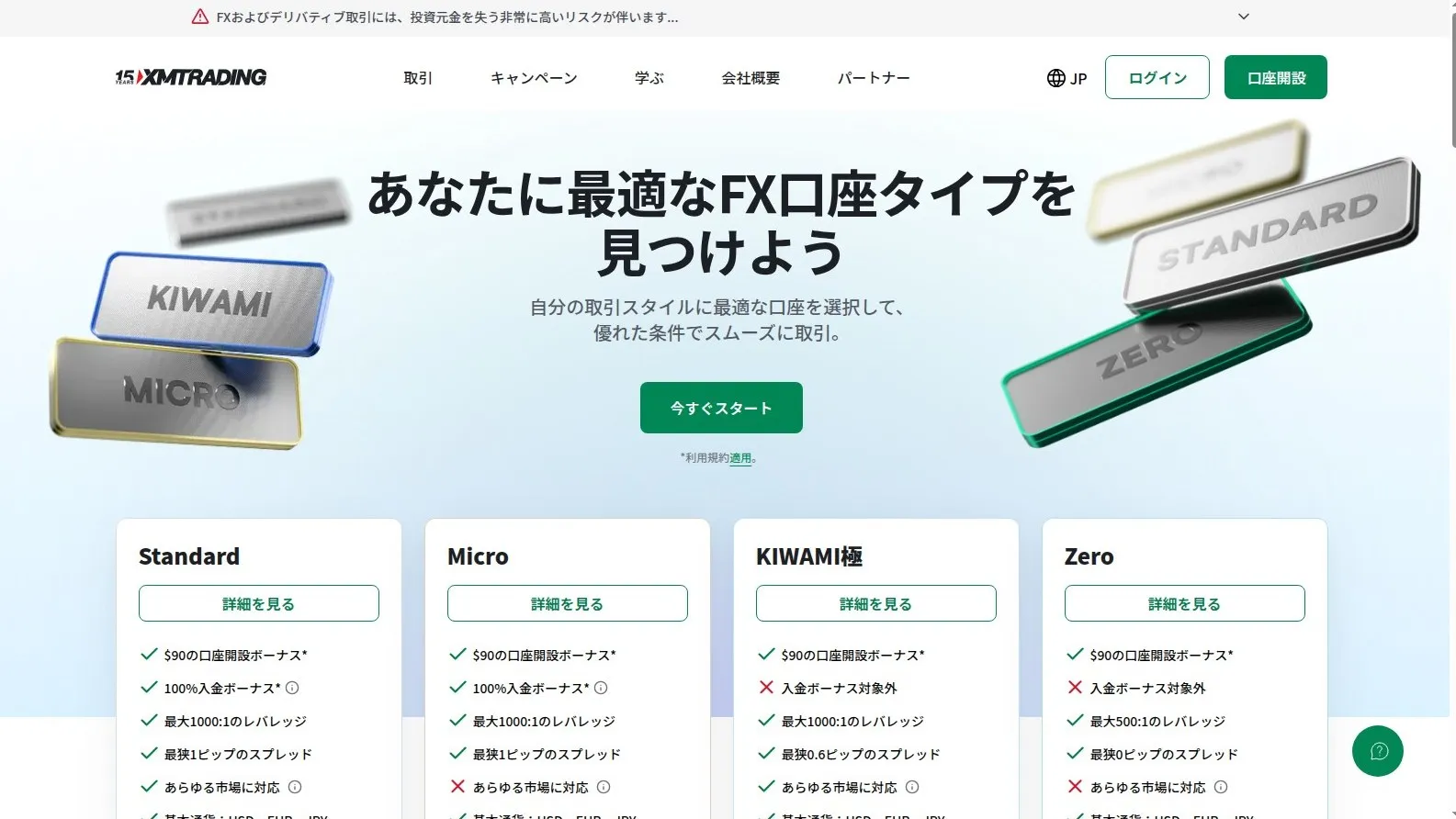 XMTrading口座タイプ徹底比較 — スタンダード vs KIWAMI極 vs ゼロ vs マイクロ